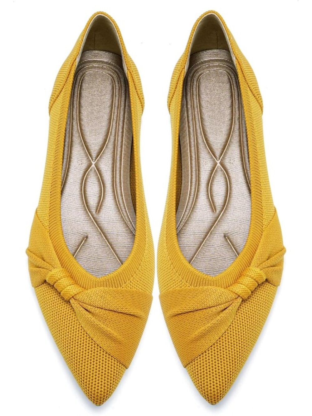 Women's Yellow Pointed Toe Comfortable Knit Lightweight Casual Ballet Flat Shoes